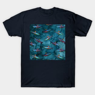 Inky Blue NEON TETRA Pattern by Robert Phelps T-Shirt